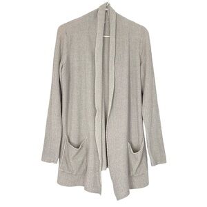 Margaret O’Leary Cardigan Sweater Womens Size Medium Gray Ivory Pockets Cotton